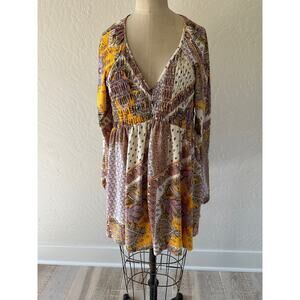 MELLODAY | Womens Boho Baby Doll Mini Dress NEW Size Medium V-Neck Prairie Mod